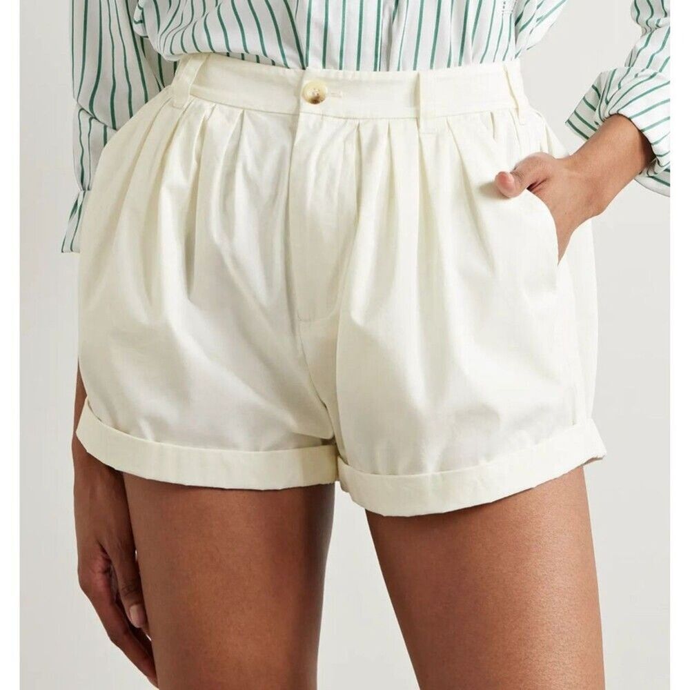 DOEN Paige Women’s Pleated Cotton Poplin Shorts size 8 Salt White Retro Look